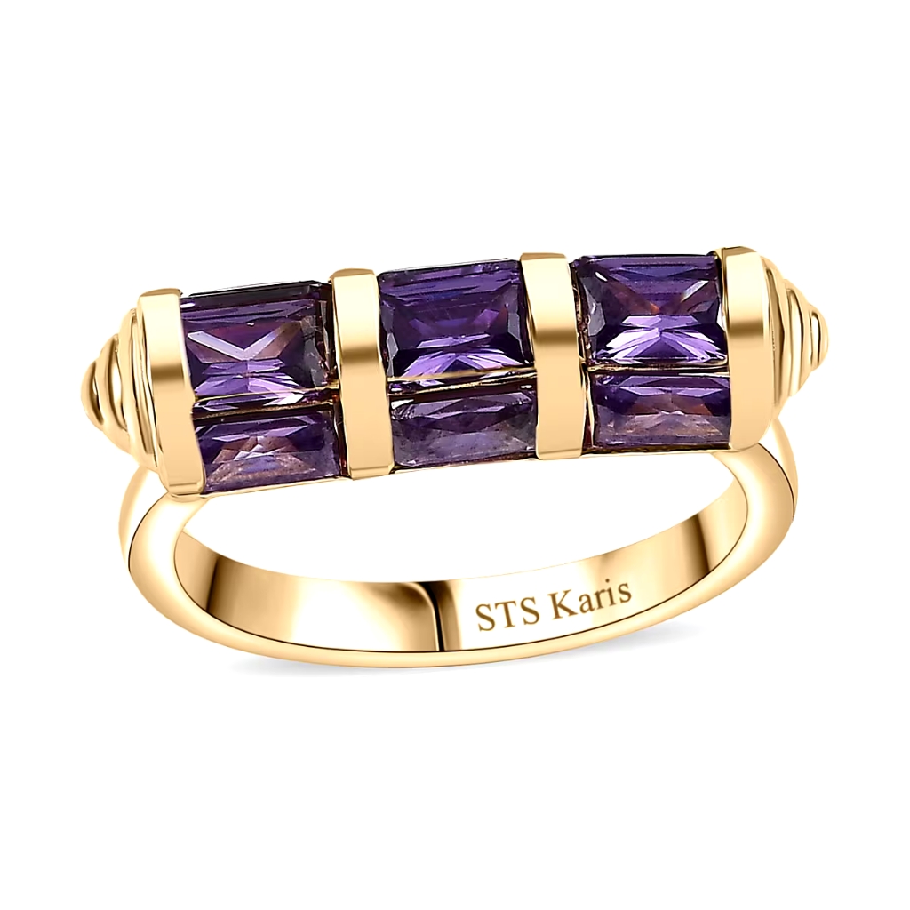 Simulated Purple Octogon Diamond Ring Gold Over Brass